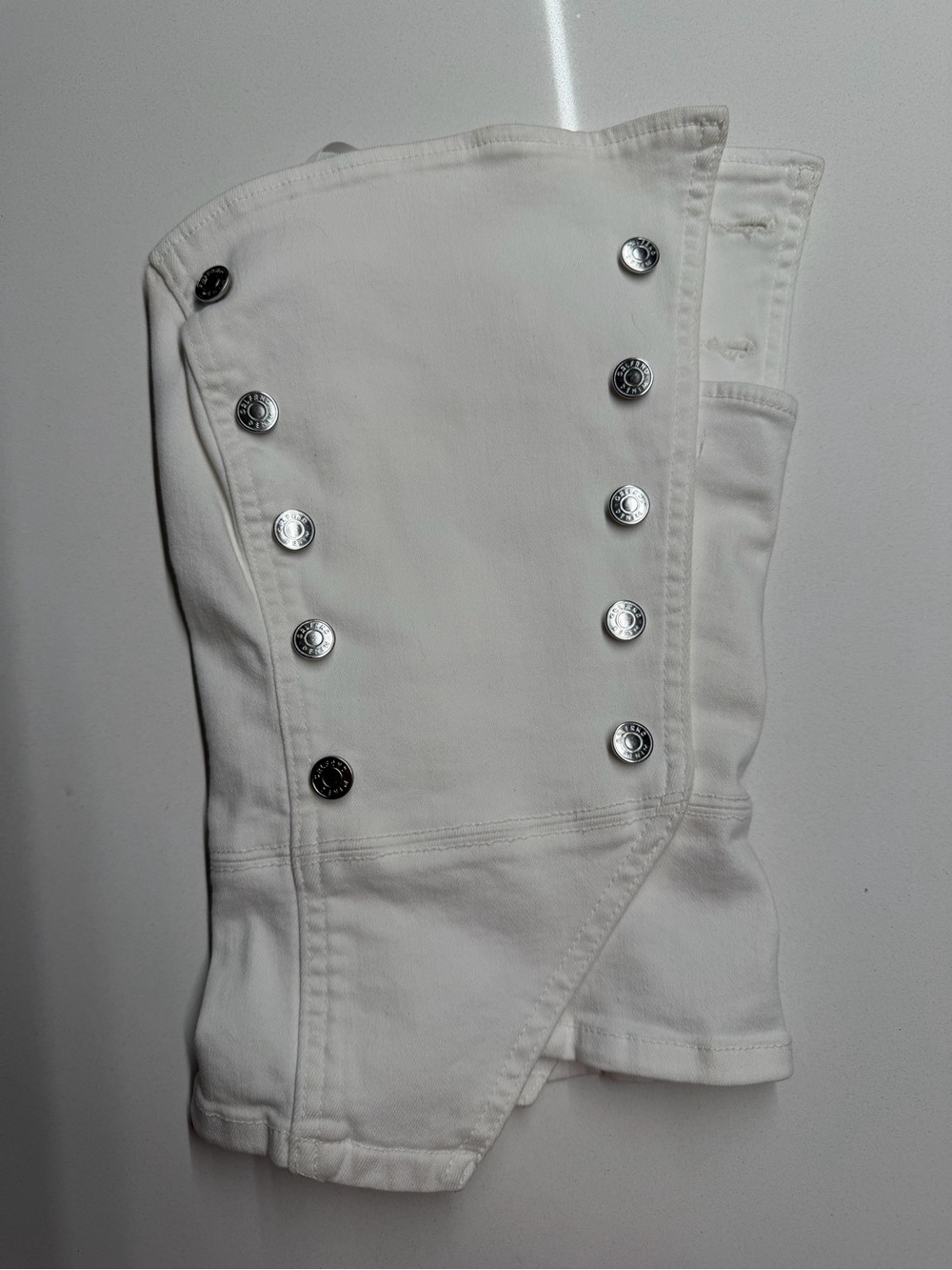 GRLFRND Florence White Denim Button Up Strapless Fitted Tube Top Size XS